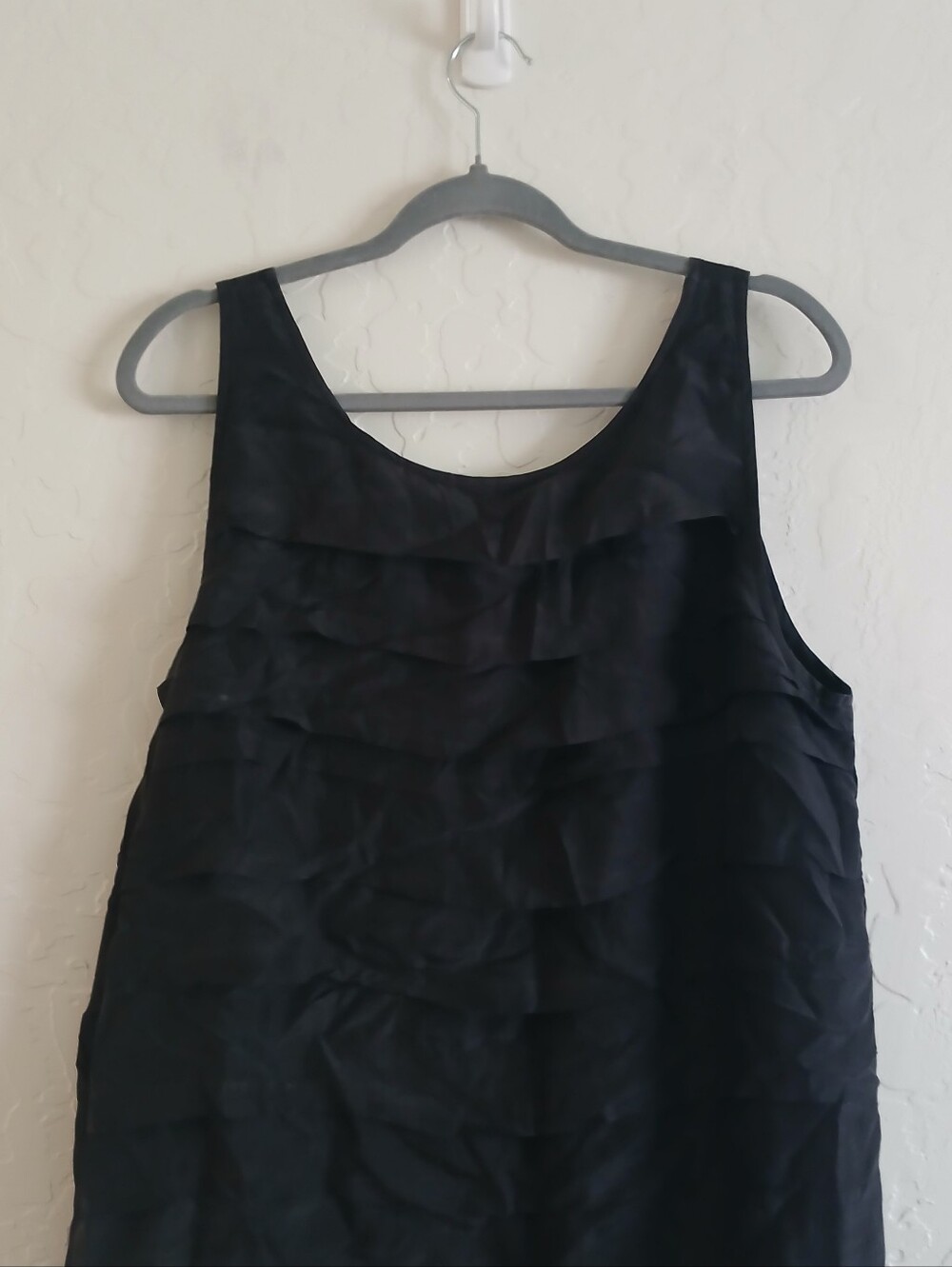 Eileen Fisher 100% Silk Georgette Ruffled Layered Dress XL Black Lightweight - Picture 8 of 8